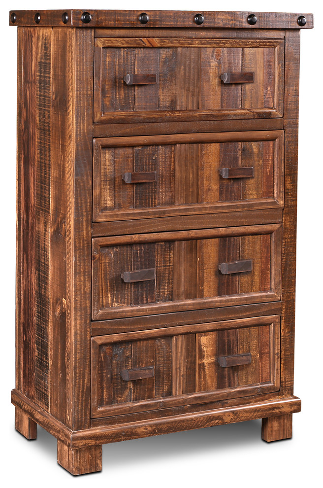 Westgate Solid Wood Rustic Brown Chest of Drawers, Highboy Dresser