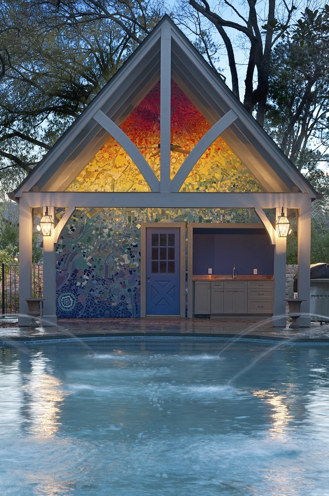 Inspiration for a large eclectic pool in Houston.