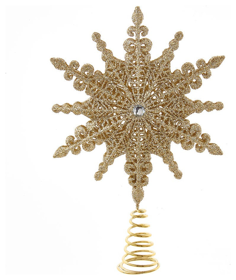 Kurt Adler 8" Champagne Gold Star Tree Topper, 8" Christmas Ornaments