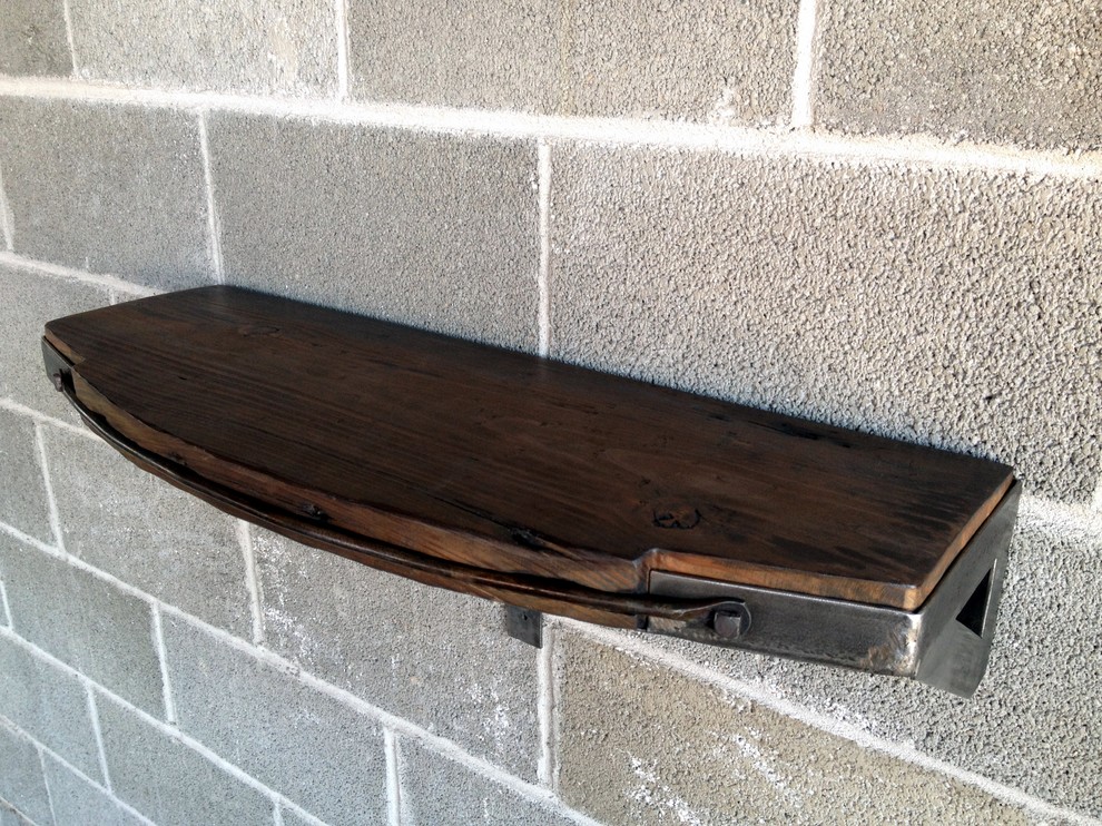 Reclaimed Wood And Iron Shelf With Strap St Louis by