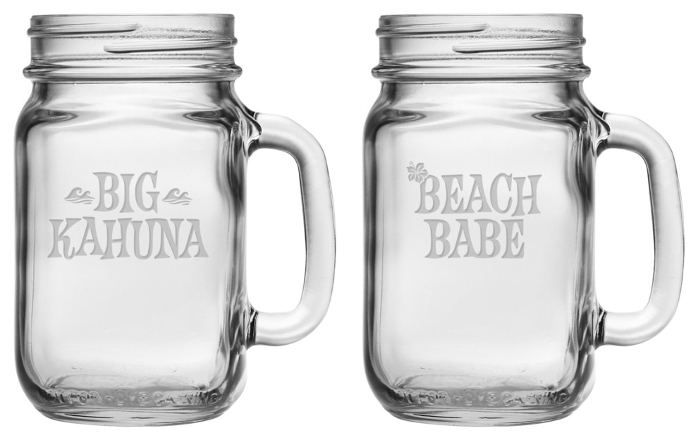 "Big Kahuna" and "Beach Babe" 2-Piece Handled Drinking Jar Set