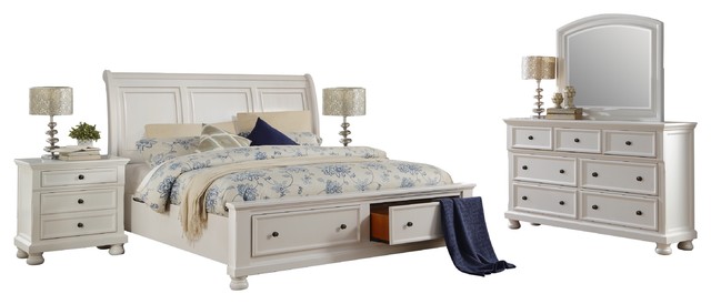 5 Piece Liverpool E King Storage Bed Dresser Mirror 2 Nightstand White Traditional Bedroom Furniture Sets By Amoc