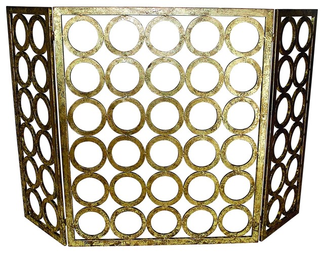 Fireplace Screen Italian Gold Circle Design Three Panel