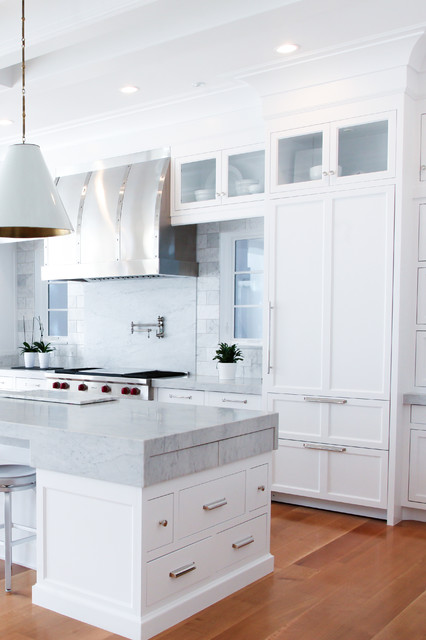 Thick Marble Countertop With Marble Faced Drawers Transitional