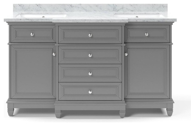 Campbell Bathroom Vanity With Drawers, Gray, 60"
