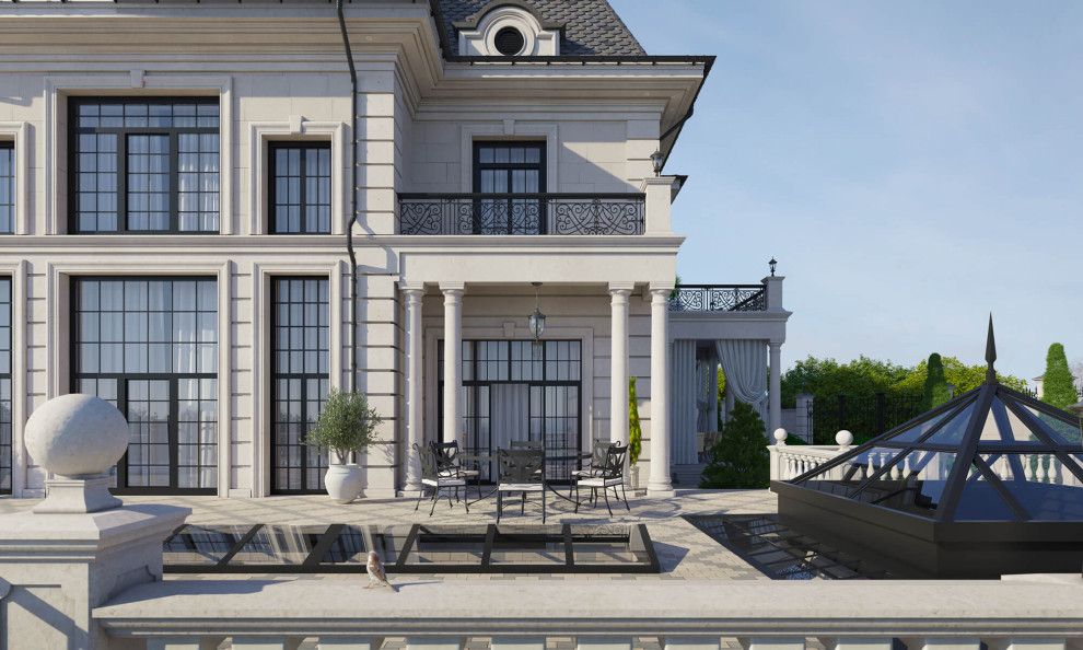 Архитектурный проект жилого дома с бассейном в классическом стиле. 1100кв.м.