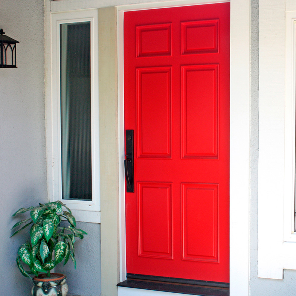 Front door - traditional front door idea with a dark wood front door