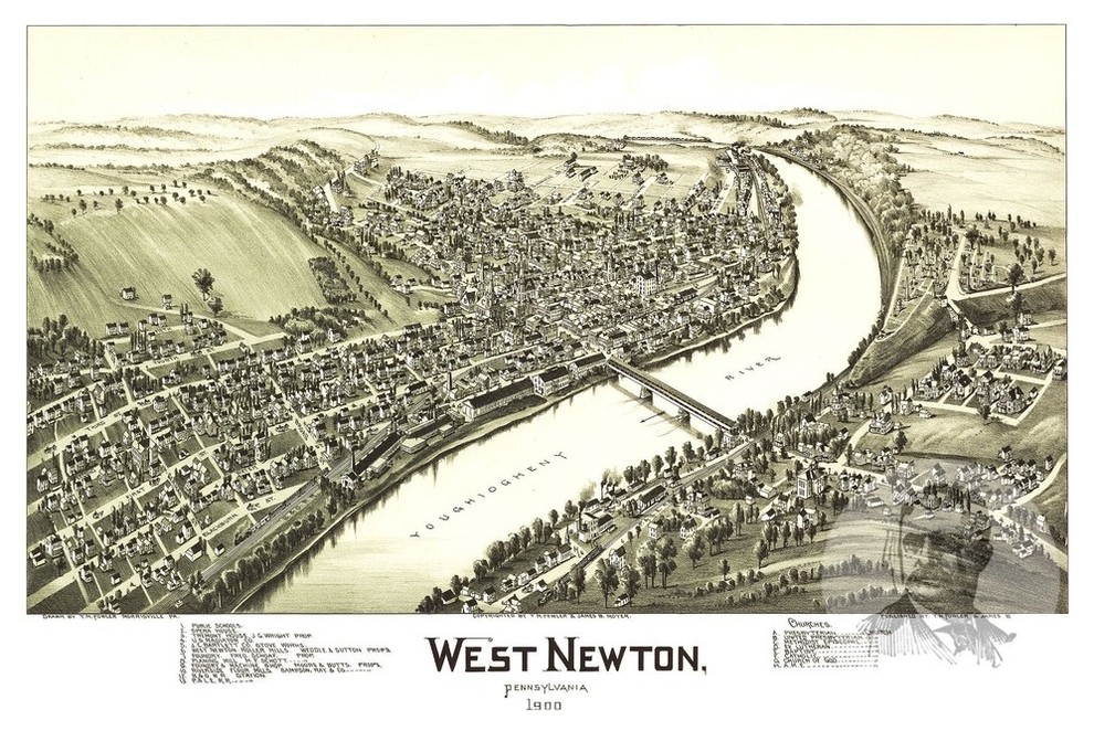 Old Map of West Newton Pennsylvania 1900, Vintage Map Art Print