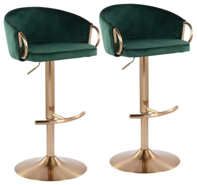 Lumisource Claire Glam Adjustable Bar Stool, Gold Steel With Rounded T