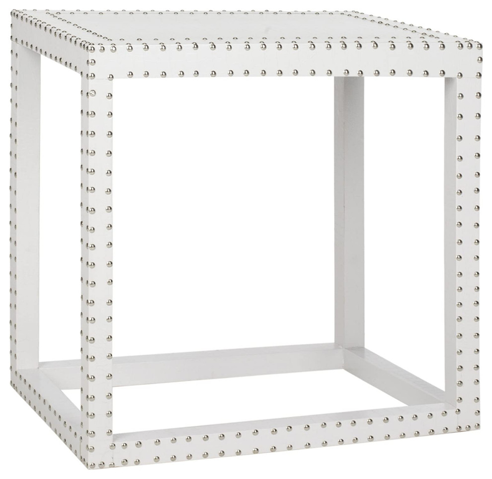 Modern End Table, Box Shaped Hardwood Frame With Nailhead Trim