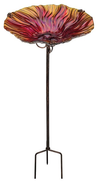 Birdbath Feeder With Stake Holds 4 Cups Of Seeds Red