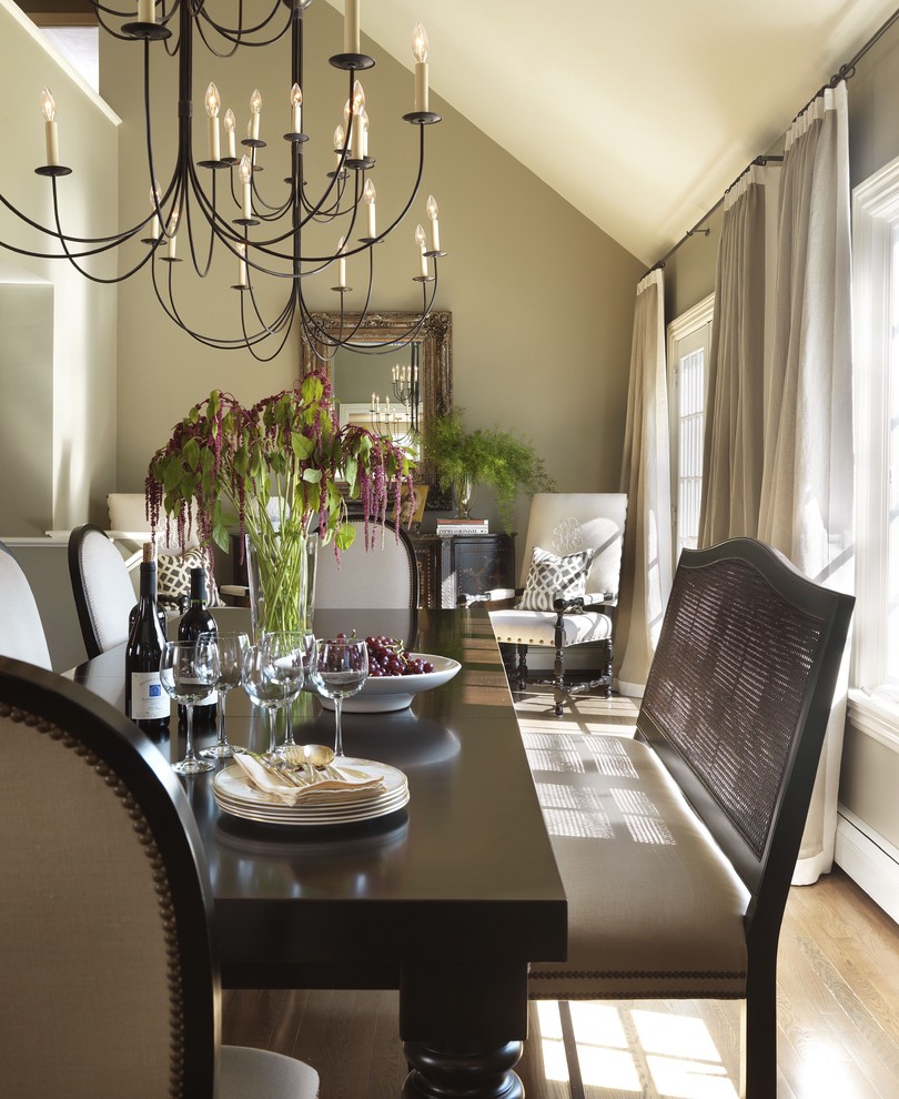 Design ideas for a traditional dining room in Providence with beige walls and medium hardwood floors.