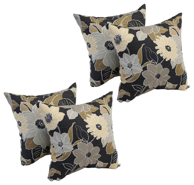 17" Square Polyester Outdoor Throw Pillows, Set of 4, Mcyvonne Ebony
