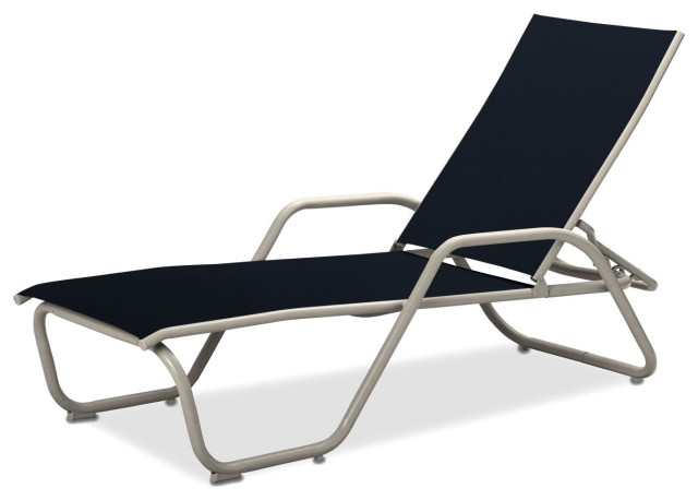 Gardenella Sling 4-Position Chaise, Textured Warm Gray, Navy