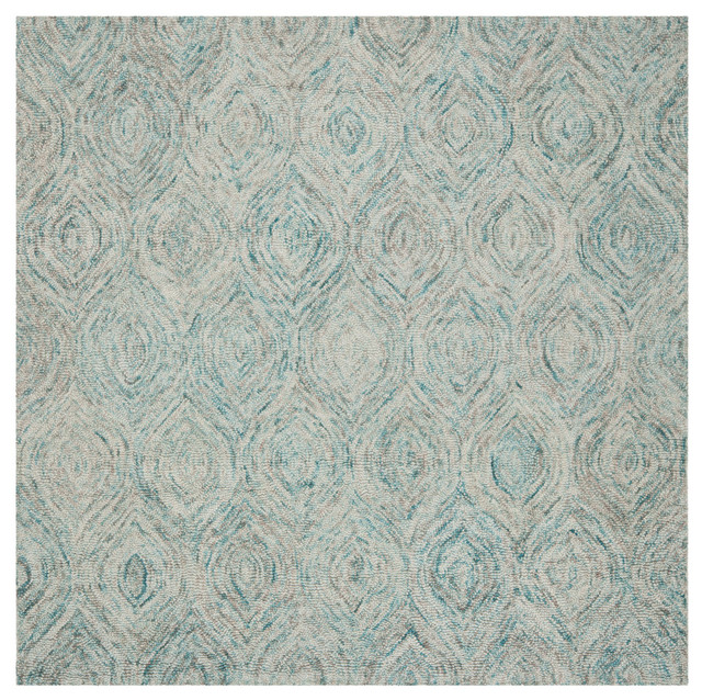 Safavieh Ikat Collection IKT631 Rug, Ivory/Sea Blue, 8' Square