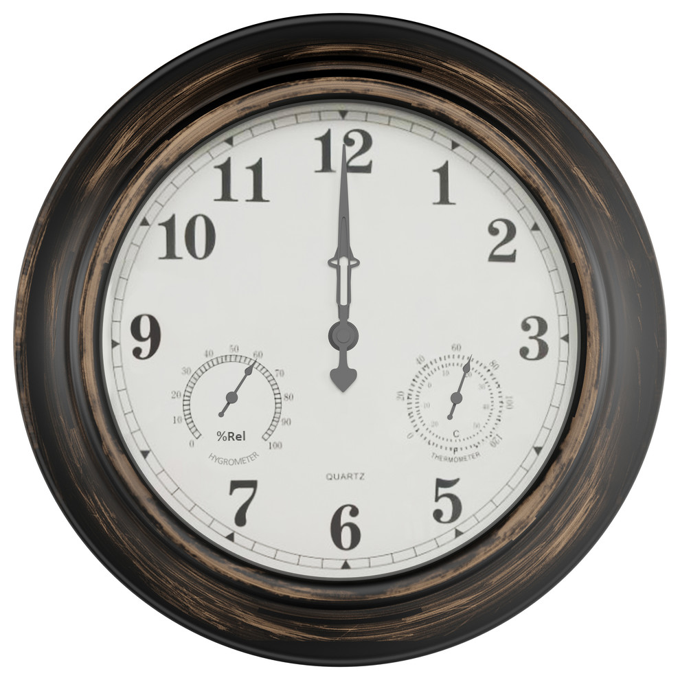 18" Indoor/Outdoor Wall Clock with Thermometer by Pure Garden