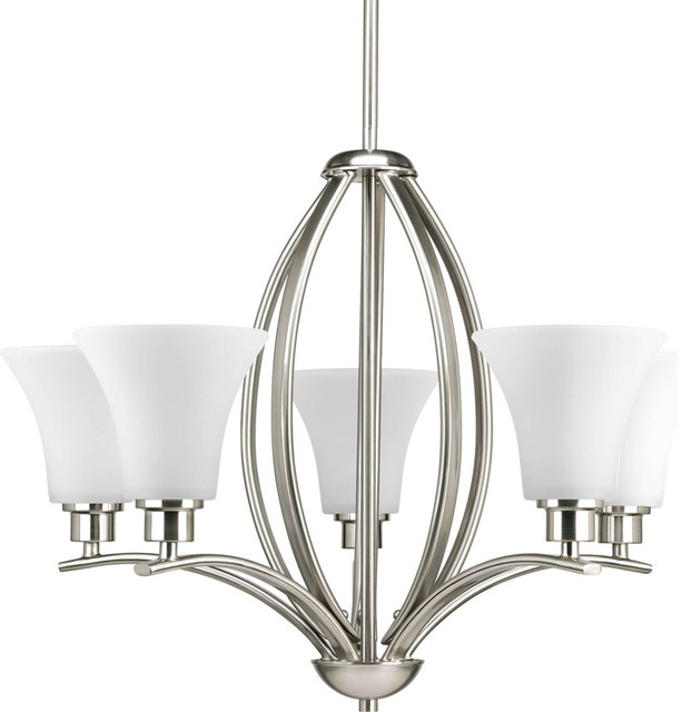 Progress Lighting P4490 5 Light Chandelier Transitional Progress Lighting P4490 09 5 Light Chandelier With Etched White Inside Gl