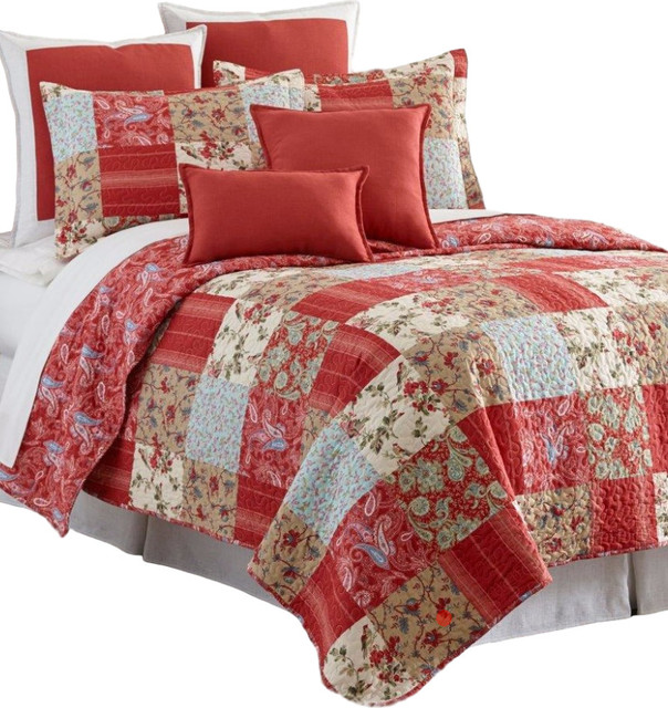 Sherry Kline Manhattan Red 3 Piece Cotton Reversible Quilt Set