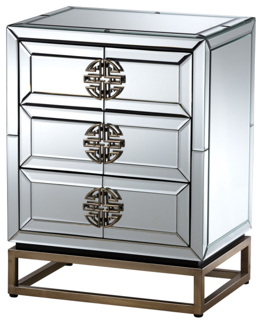 Olesya Contemporary Glam Luxe Mirrored and Antique Bronze 3Drawer