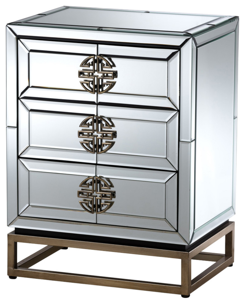 Olesya Contemporary Glam Luxe Mirrored and Antique Bronze 3Drawer