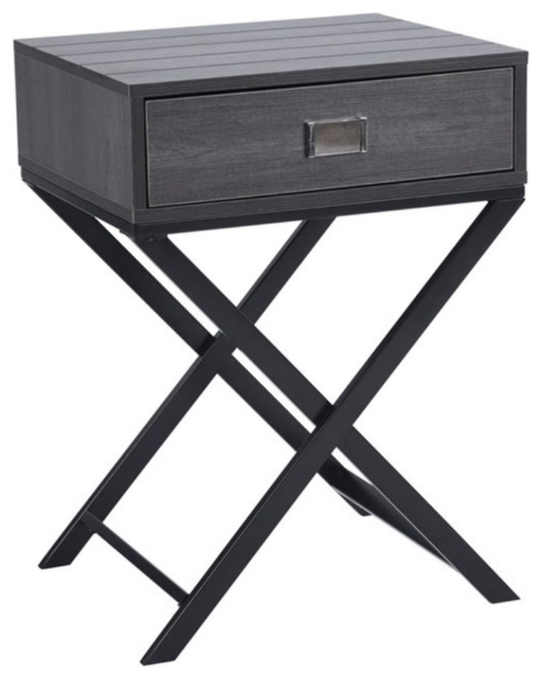 Homycasa 24'' Gray Wood Tall Cross Legs End Table with Storage Transitional Side Tables And
