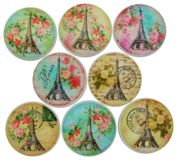 Pastel Eiffel Tower Cabinet Knobs 8 Piece Set Contemporary
