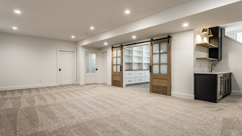Basement - transitional basement idea in Indianapolis
