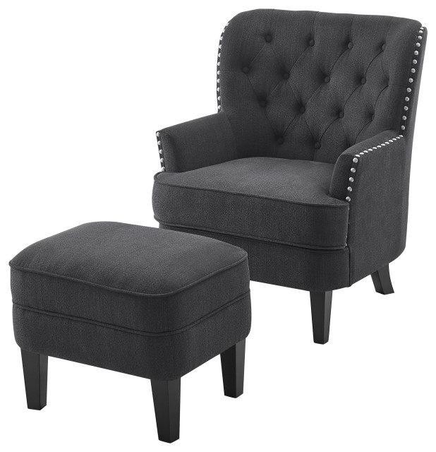 tufted chair and ottoman