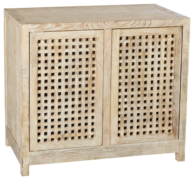 Global Views Driftwood Lattice 2 Door Cabinet Farmhouse Accent Global Views Driftwood Lattice 2 Door Cabinet