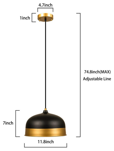 Matte Black and Gold Dome Pendant Light Slop Ceiling Hanging Lamp ...