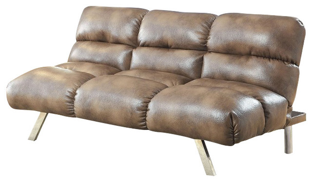 Dupree Mocha Padded Leatherette Futon Sofa Converts Into Bed