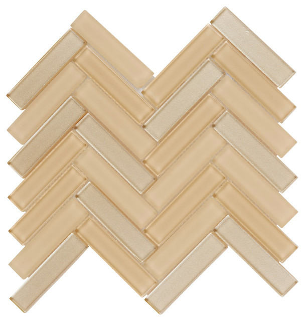 Beige Mosaic Tile Cold Spray Herringbone Backsplash 11 5 X11 75