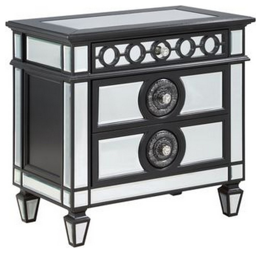 Mirrored Nightstand With 3 Drawers and Sunburst Design, Gray