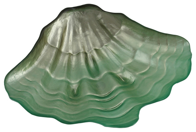 Gradient Green Giant Clam Shell Shaped Decorative Glass Dish Beach Style Decorative Plates By Zeckos Houzz