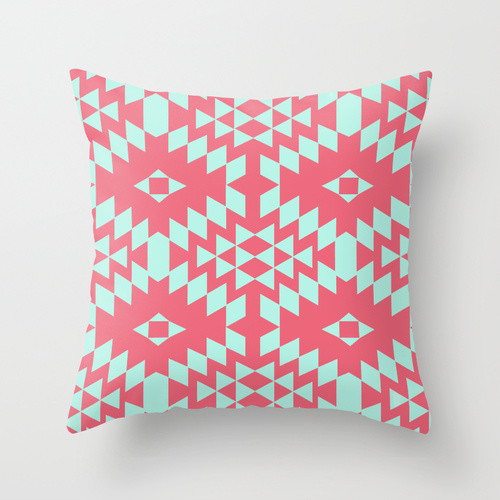 Aztec-Inspired Pattern Teal & Pink Throw Pillow by Danielle Bourland