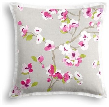 Gray & Magenta Cherry Blossom Custom Throw Pillow
