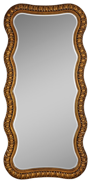 Traditional Antique Bronze Wavy Long Beveled Glass Framed Mirror Traditional Antique Bronze Wavy Long Beveled Glass Framed Mirror