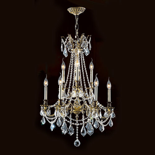 Solid Brass Nine-Light Antique Bronze Finish with Clear-Crystals Chandelier