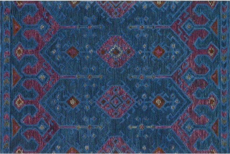 Loloi Gemology 2'6" x 7'6" Hand Made Wool Rug in Blue and Plum