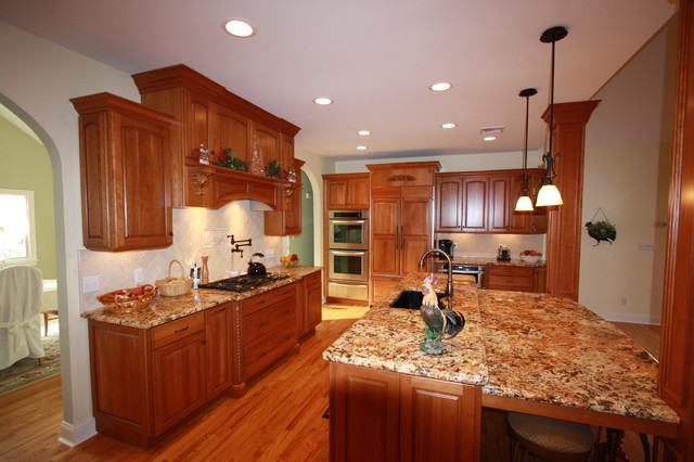 Wayne Nj Traditional Kitchen Family Room Combo Medium Cherry