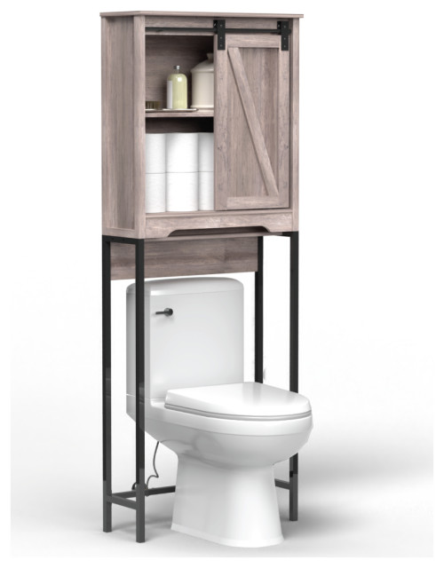 Landia Home Over The Toilet Storage Bathroom Shelf with Sliding Barn