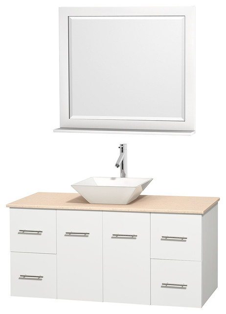 Centra 48 Matte White Sgl Vanity Ivory Marble Top Porcelain Sink 36 Mrr