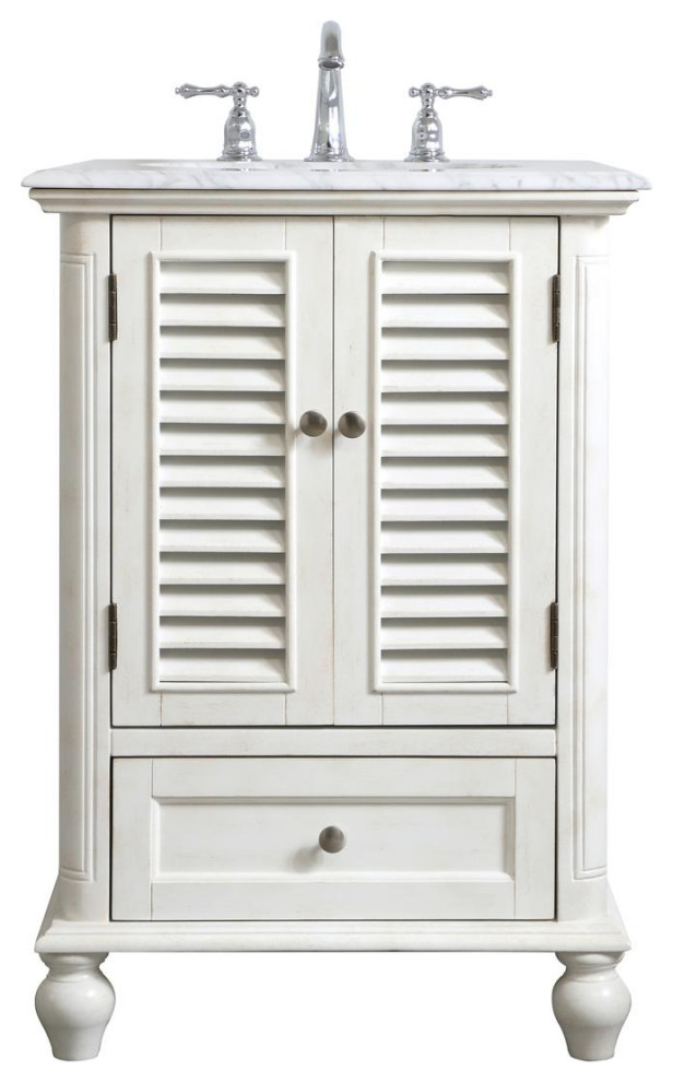 24" Single Bathroom Vanity, Antique White Beach Style Bathroom