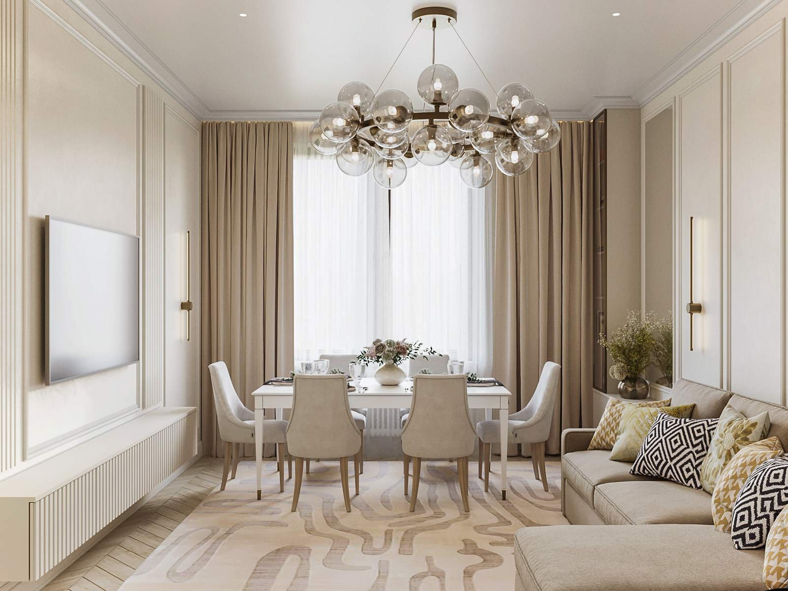 Гостиная в квартире 100 м2 в жк Тушино 2018