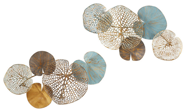 Madison Park Lenzie Multi-colored Lily Pad Leaves 2-piece Metal Wall Decor Set