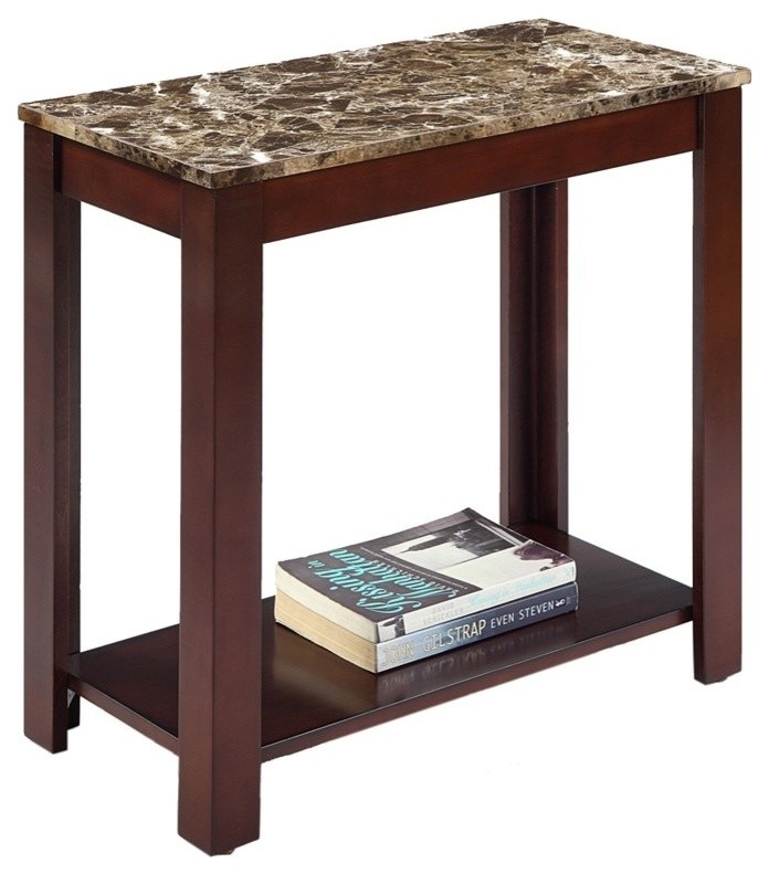 24" Traditional Dark Cherry With Marble Print Style Side/End Table