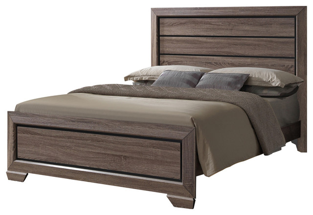 Jardena Panel Bed King Brown Wood Modern Headboard Footboard Rails Slats