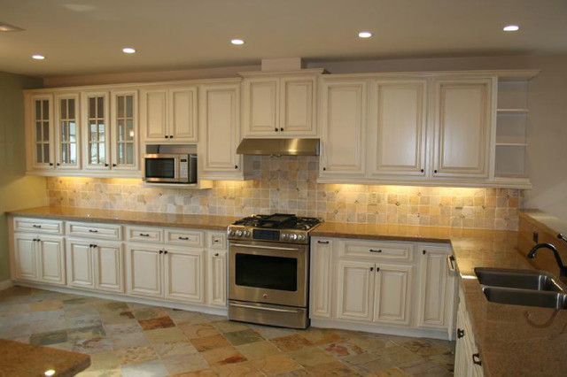 antique white kitchen cabinets home design - traditional