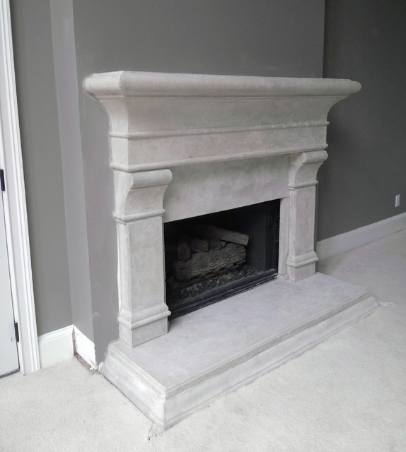 Almeria style limestone fireplace surround