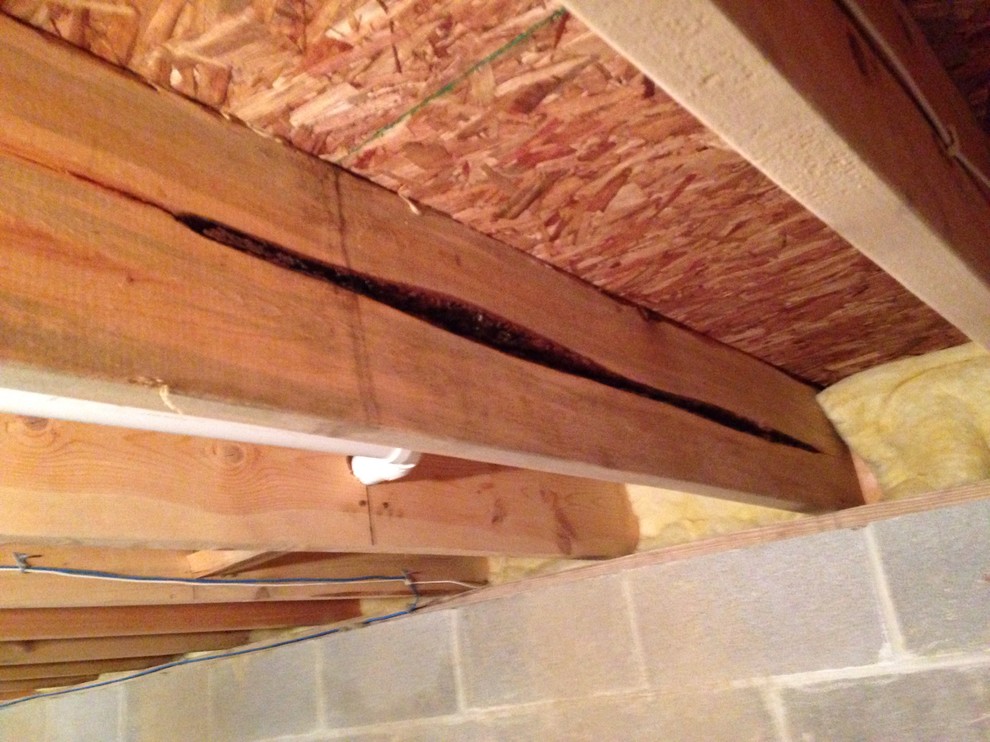 Sister joist with black gas pipe running through it